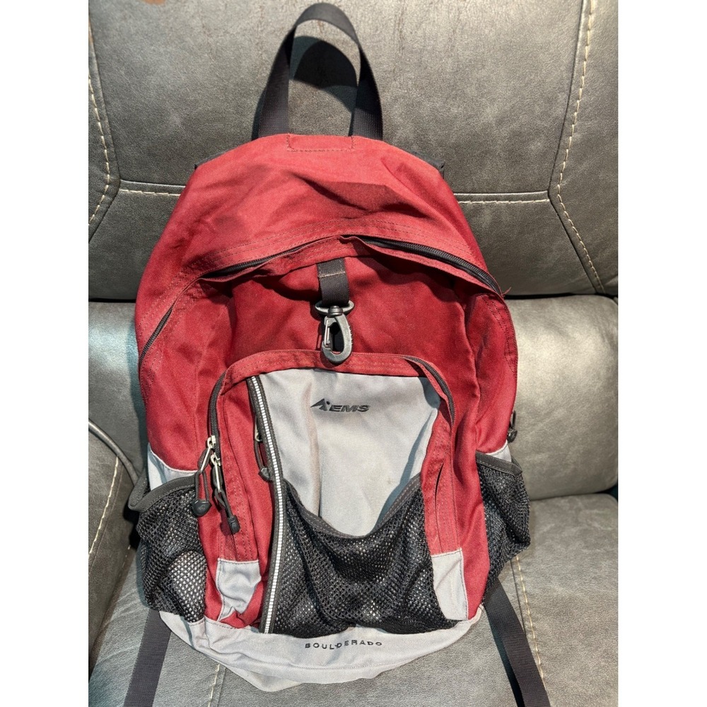 EMS Eastern Mountain Sports Backpack Red‎ Grey Hiking Daypack Nylon